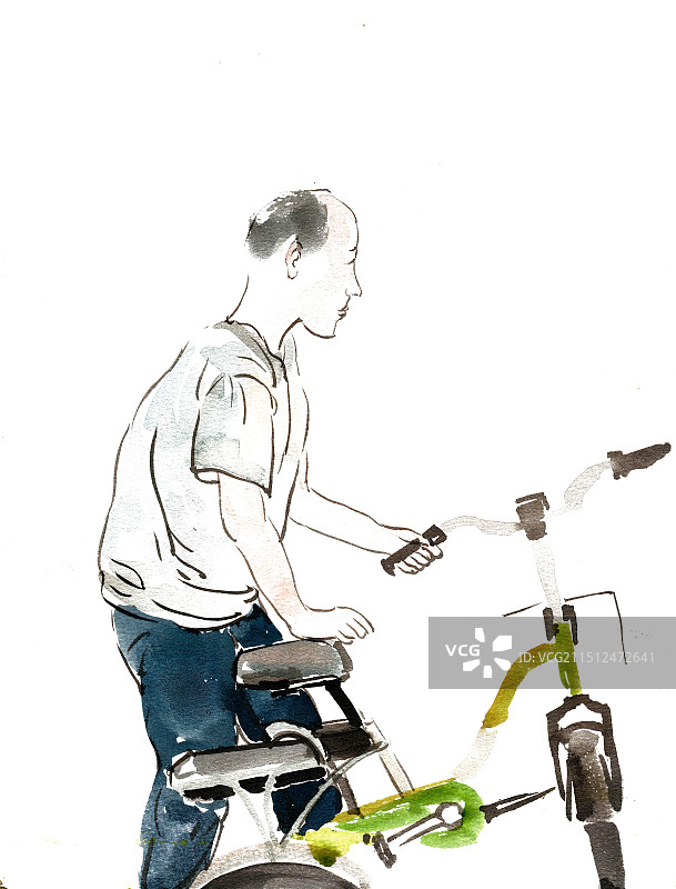 推自行车的男子图片素材