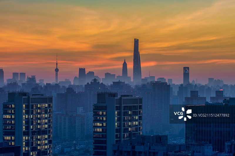 上海城市朝霞日出图片素材