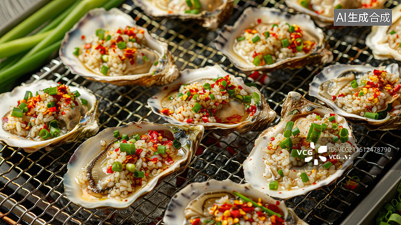 【AI数字艺术】海鲜烧烤小吃蒜香生蚝图片素材