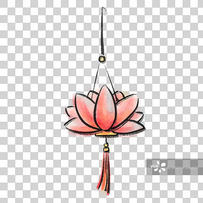 水墨水彩元宵节新年节日灯笼花灯插画免抠元素图片素材