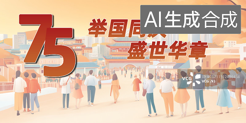 【AI数字艺术】国庆节日人群旅游背景图片素材