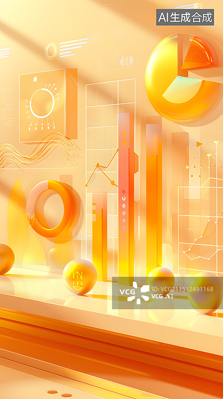 【AI数字艺术】橙色3D图表报表图片素材