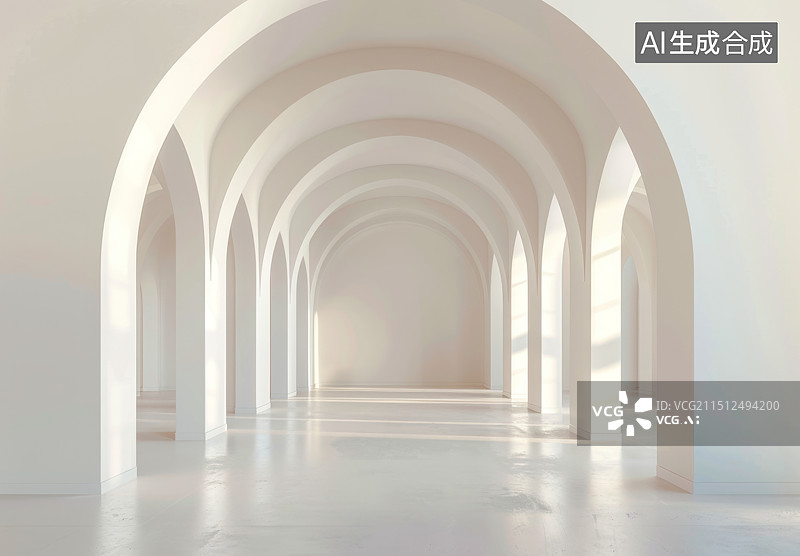 【AI数字艺术】白色拱门走廊室内建筑图片素材
