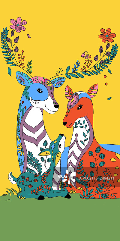 3只小鹿全家福卡通图片素材