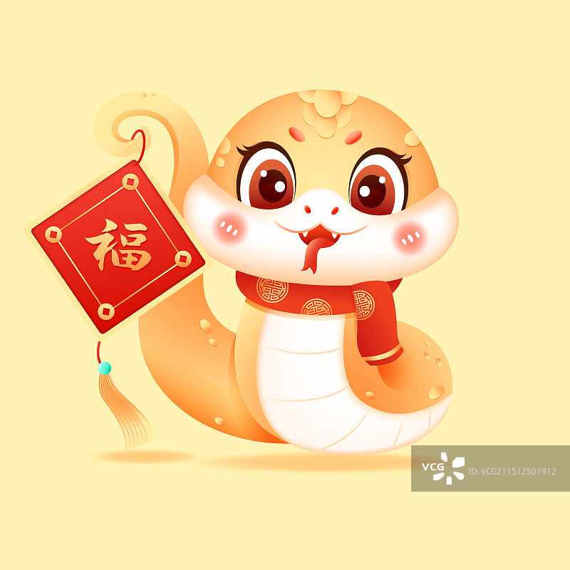 国潮风2025蛇年十二生肖巳蛇3D卡通形象矢量插画图片素材