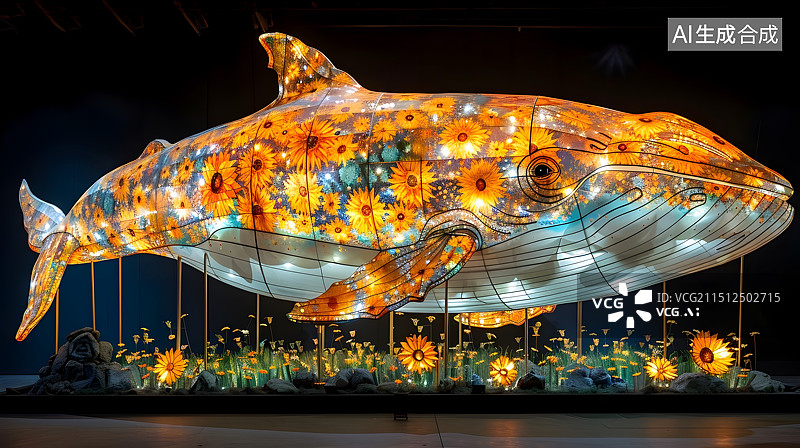 【AI数字艺术】彩色纸扎鲸鱼陈列图片素材