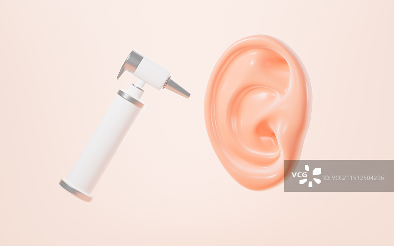 人类听力系统和耳镜检查3D渲染图片素材