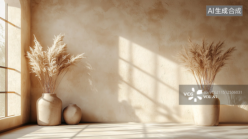 【AI数字艺术】室内装修，光影与家具花瓶背景图片素材