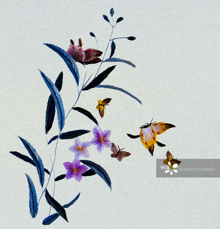 非遗，刺绣，图案，花卉，蝴蝶图片素材