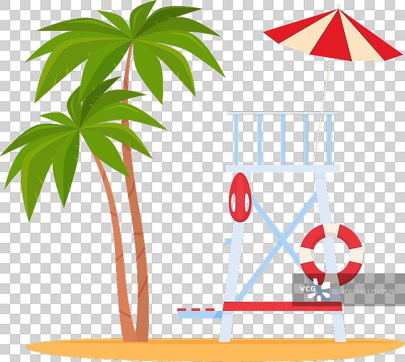 海滩救生椅塔和棕榈树图片素材