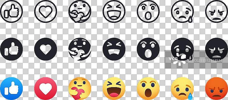Facebook表情符号，如爱心和关心图片素材