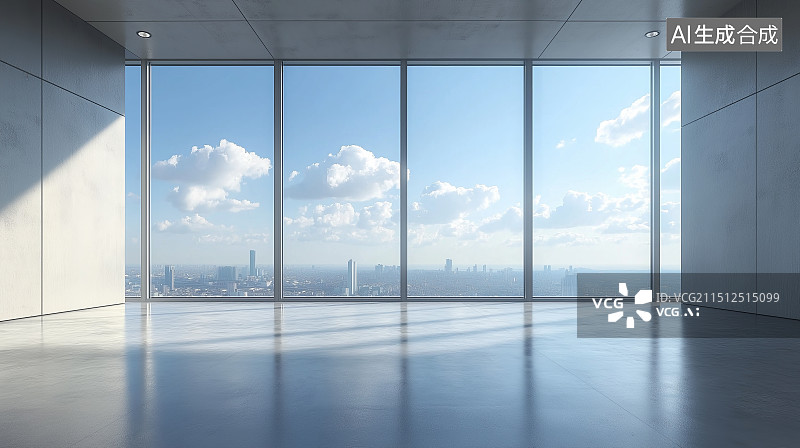 【AI数字艺术】玻璃幕墙的写字楼内部空间图片素材