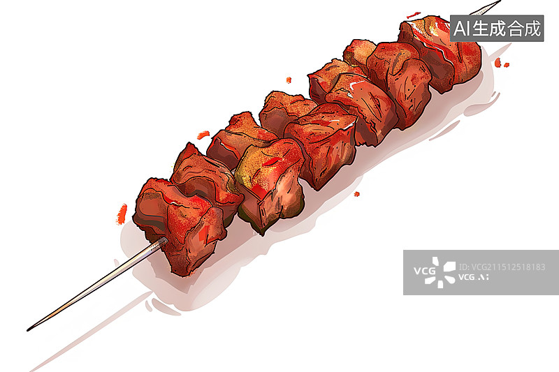 【AI数字艺术】中国特色小吃美食串串烤串炸串食材插画烤肉串上串矢量徽章卡通风格图片素材