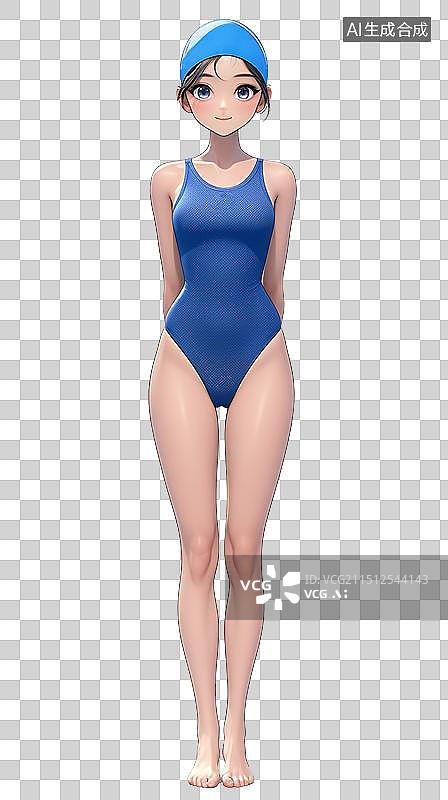 【AI数字艺术】3D卡通风格穿着连体泳衣的美少女图片素材