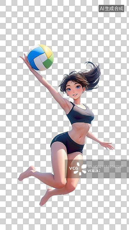 【AI数字艺术】3D卡通风格穿着泳装的美女排球运动员图片素材