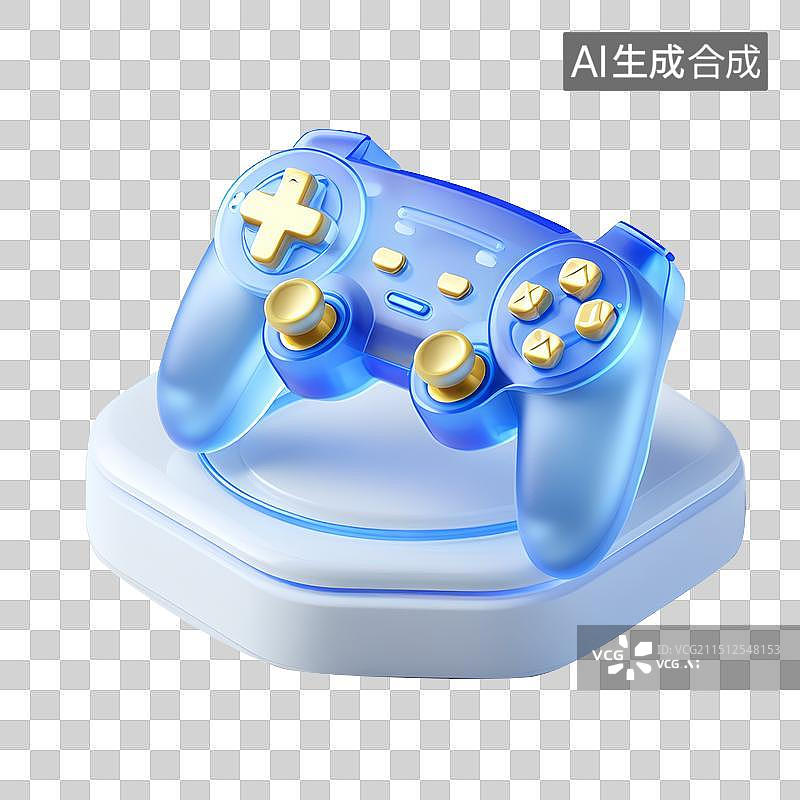 【AI数字艺术】三维免抠蓝金色游戏手柄图片素材