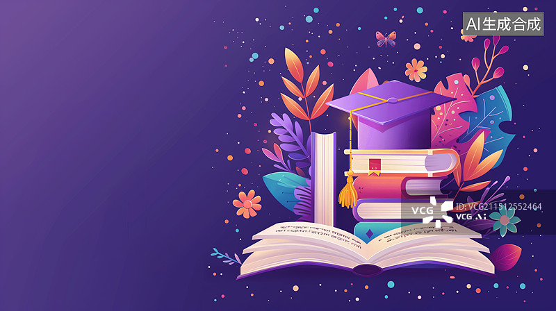 【AI数字艺术】从书本到学位，色彩斑斓的学习之路图片素材