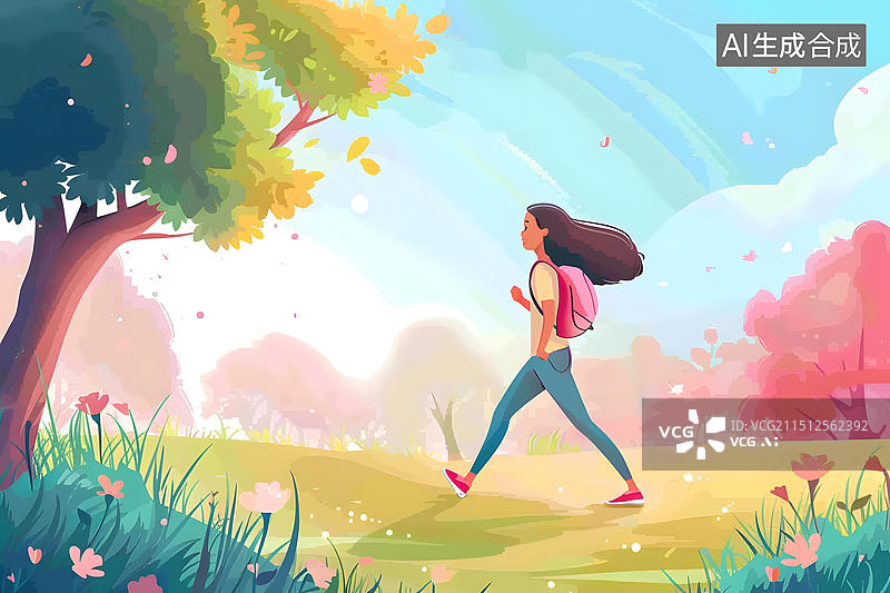 【AI数字艺术】春日里漫步的女孩图片素材