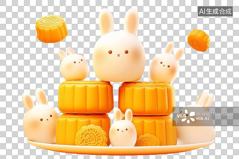 【AI数字艺术】3D中秋月饼和月兔图片素材