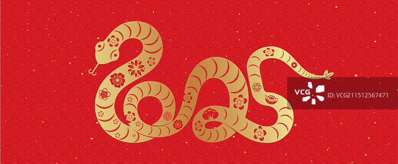 中国传统节日2025蛇年春节新年剪纸扁平化风格插画海报设计图片素材
