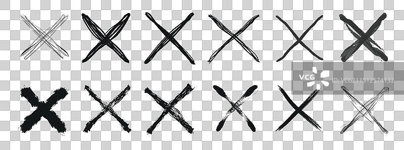 黑色墨水X涂鸦十字标记图片素材