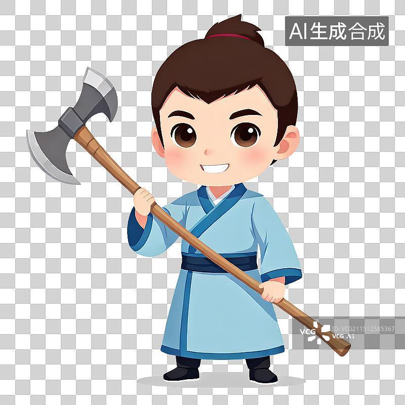 【AI数字艺术】3D渲染古风Q版人物，童话故事，吴刚砍桂花树，汉服，古装，传统服饰，中秋节，传统节日，免抠图片素材