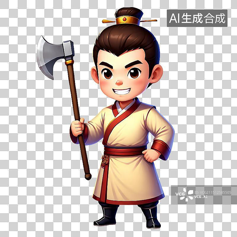 【AI数字艺术】3D渲染古风Q版人物，童话故事，吴刚砍桂花树，汉服，古装，传统服饰，中秋节，传统节日，免抠图片素材