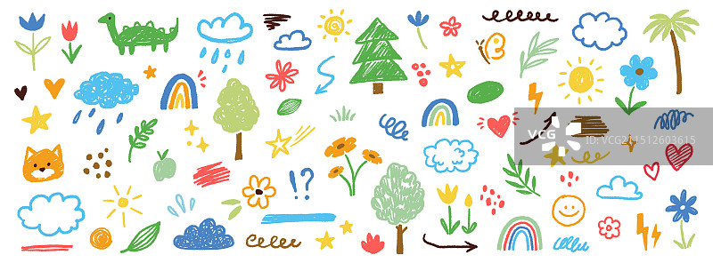 夏天可爱儿童手拿花朵云朵图片素材