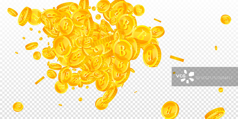 散落的比特币加密货币图片素材