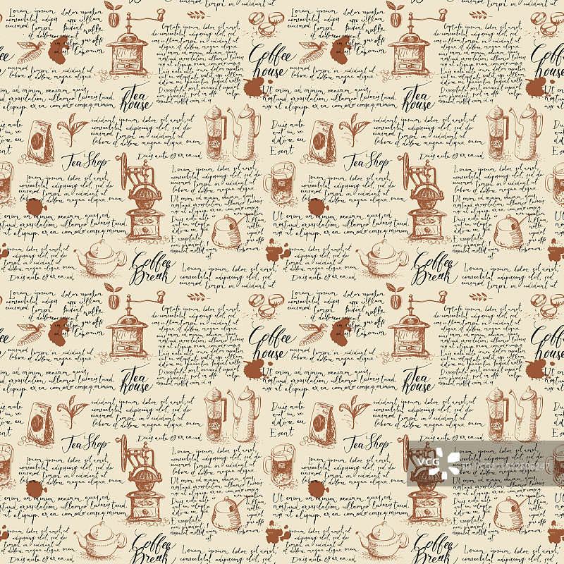 茶和咖啡主题的无缝图案图片素材