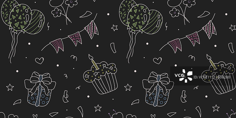 深色背景上的生日无缝图案图片素材
