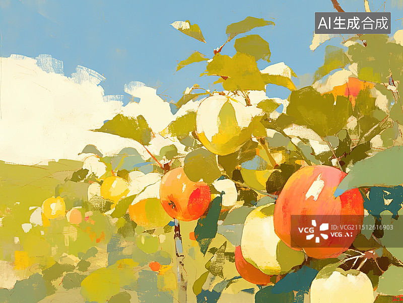 【AI数字艺术】油画肌理手绘色块简约质感背景艺术风格风景乡村植物花卉柿子图片素材