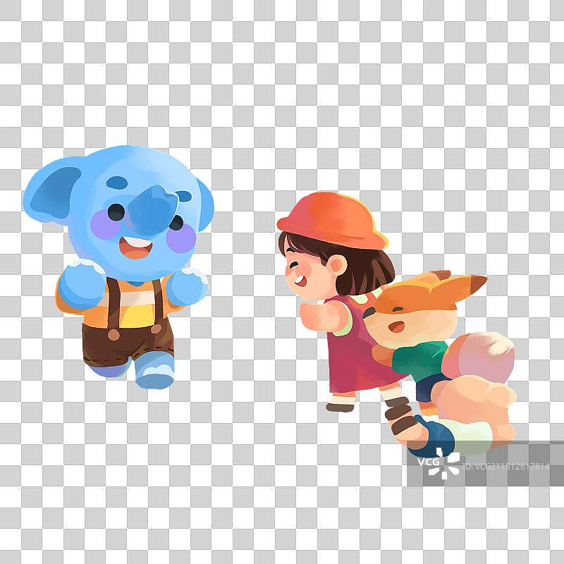 卡通儿童老鹰抓小鸡游戏元素图片素材