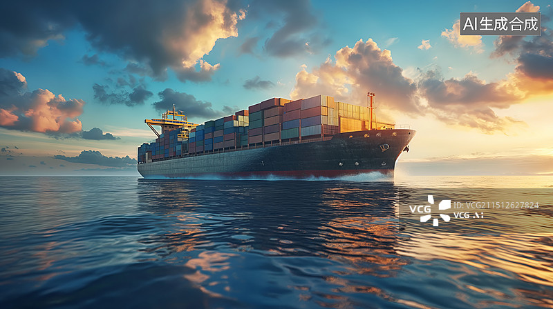 【AI数字艺术】国际贸油海上集装箱轮船图片素材