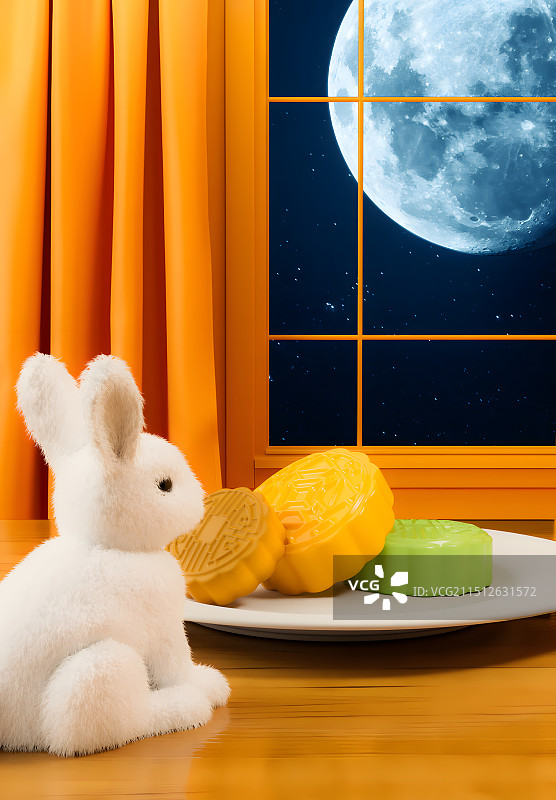 中秋节玉兔月饼赏月插画图片素材