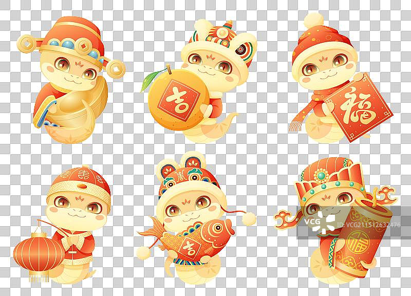 蛇年IP形象国潮风插画元素合集图片素材