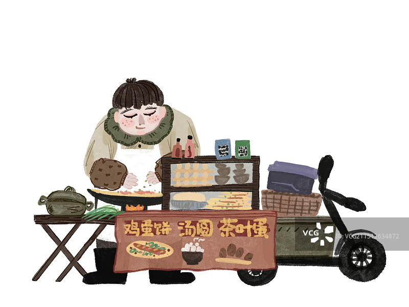 儿童插画——做蛋饼的老奶奶图片素材