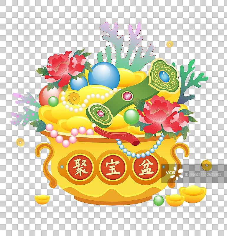 春节新年节日聚宝盆金银财宝矢量插画元素图片素材
