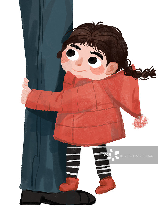 儿童插画——抱着爸爸大腿的女孩图片素材