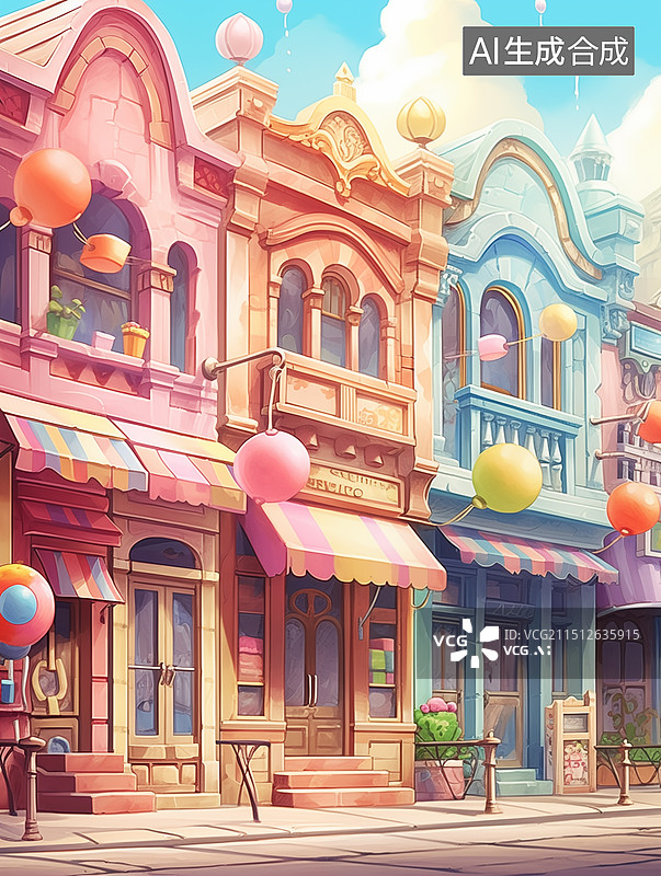 【AI数字艺术】购物商业街和建筑物在天空的映衬下 城市商业街建筑和道路 城市建筑中的公路图片素材