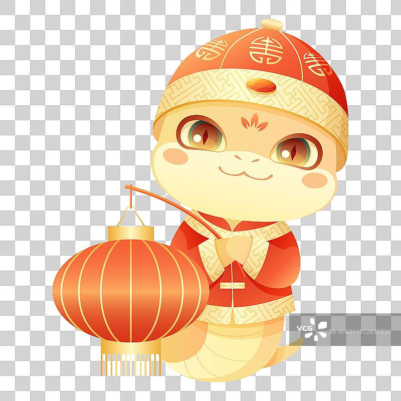 蛇年IP形象小蛇提灯笼拜年插画元素图片素材
