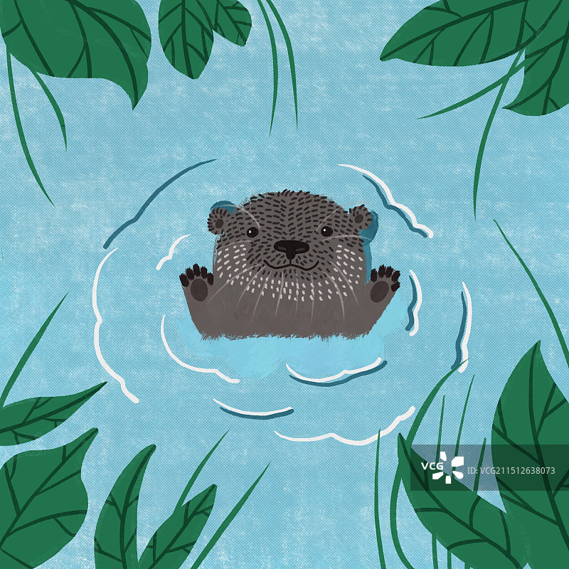 儿童插画——灰色水獭图片素材