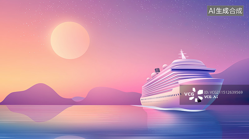 【AI数字艺术】大型远洋邮轮离港出发图片素材