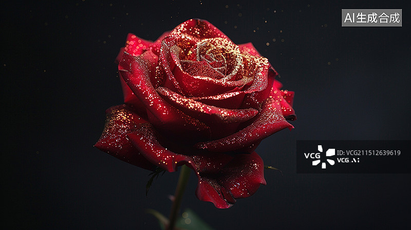 【AI数字艺术】撒了金粉的红色玫瑰图片素材