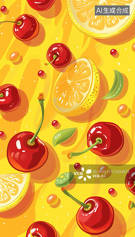 【AI数字艺术】樱桃柠檬与棒棒糖图片素材