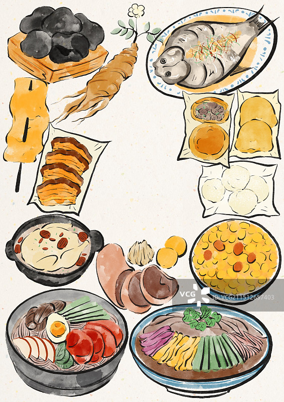 国潮风吉林美食插画图片素材