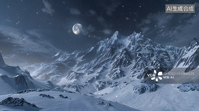【AI数字艺术】夜晚雪山风景图片素材