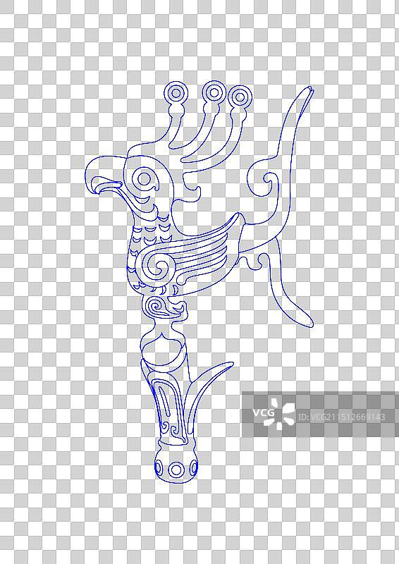 三星堆青铜神树枝头花蕾及铜鸟矢量线描图片素材