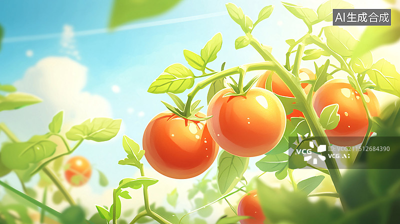 【AI数字艺术】西红柿特写农业生态绿色健康有机食物插图图片素材