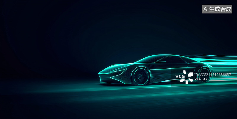【AI数字艺术】赛博朋克科技未来汽车抽象霓虹发光概念插图图片素材